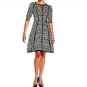 Karl Lagerfeld A-Line Fit & Flare Midi Knit Sweater Dress Black/White LRG‎
